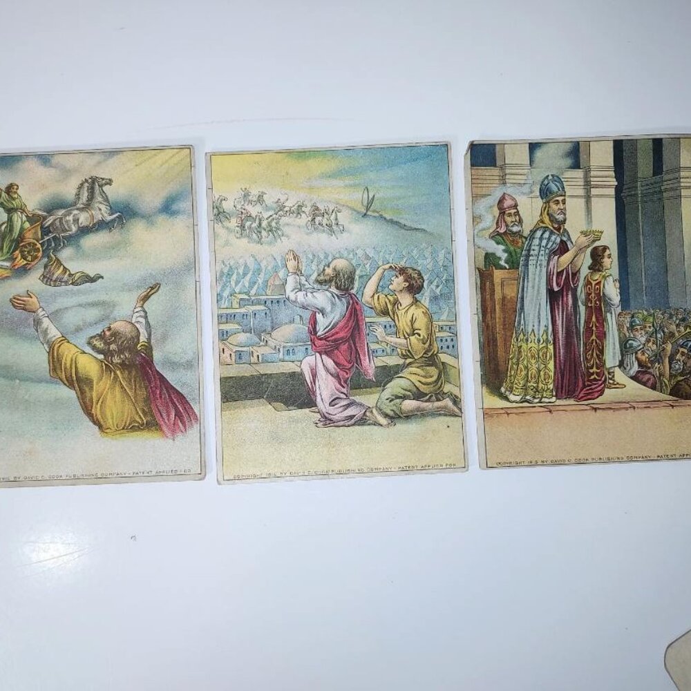 Three 1915 Bible Beginner Lesson Picture Cards-Good